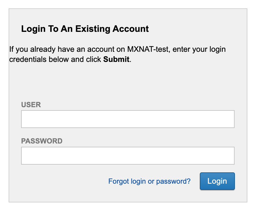 Existing Account Login Form