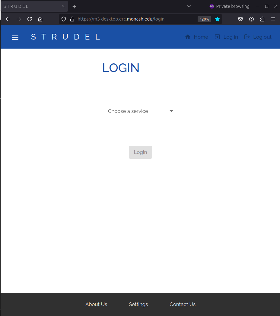 Screenshot of Strudel login page